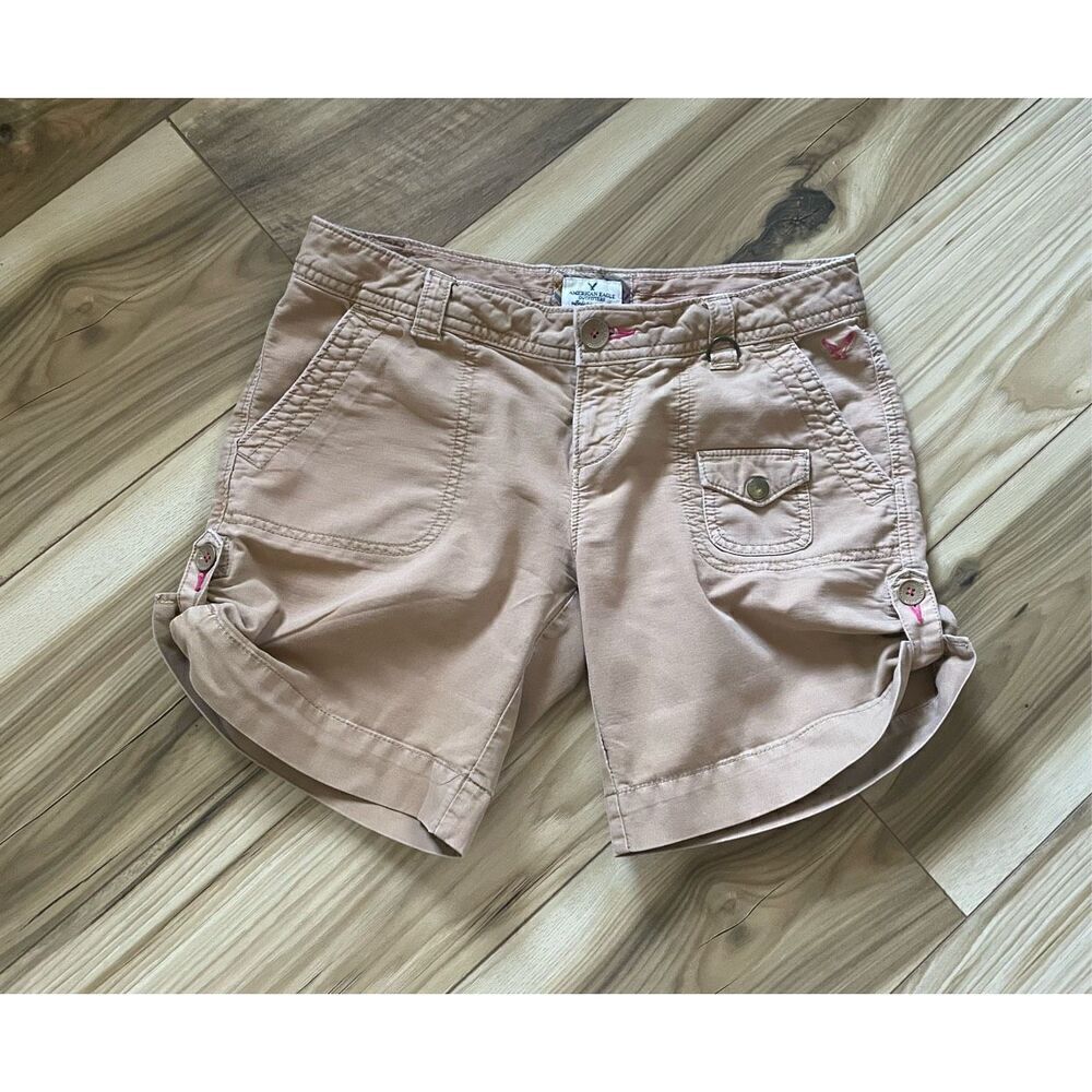 American Eagle Women's Tan and Pink Shorts S